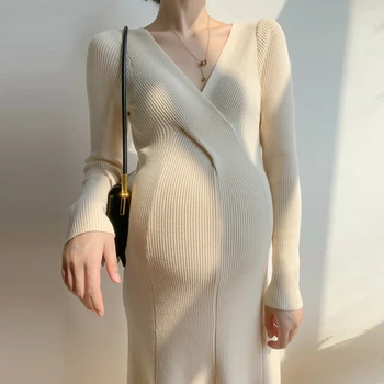 Осеннее элегантное платье-свитера для беременных, платье для беременных, теплое осенне-зимнее вязаное платье-свитер, одежда для беременных