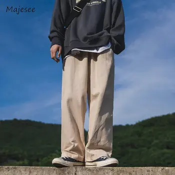 Осенние брюки Мужские в японском стиле Харадзюку, Шикарные модные Однотонные брюки Унисекс для подростков, Базовые Уютные Популярные брюки, Мешковатые Новые