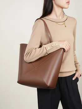 Осень 2023, новая кожаная сумка через плечо, женская сумка-тоут большой емкости, сумка-тоут Advanced Sense, легкая роскошная сумка-мешок