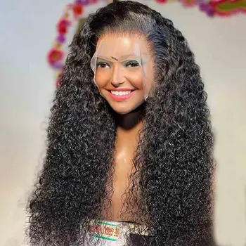 Плотность 180%, 26 дюймов, натуральный Кудрявый Бесклеевой парик на кружеве спереди Для чернокожих женщин с волосами Младенца, повседневные парики с натуральной линией роста волос