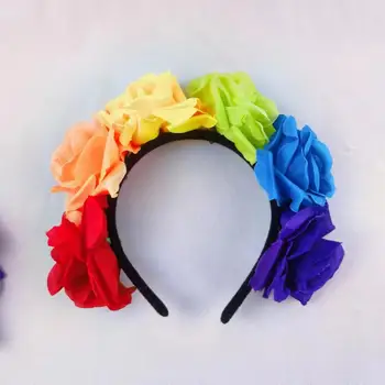 Повязка на голову на женский день, повязки на голову на фестиваль цветов Радуги для женщин, имитирующие яркие розы, Аксессуары для волос для дневных вечеринок с шестью