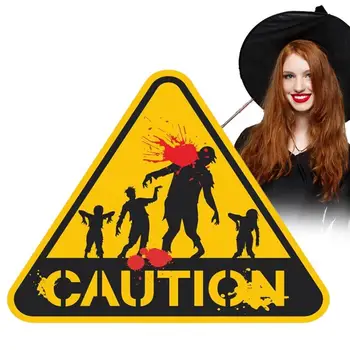 Предупреждающий знак на Хэллоуин, Светящиеся украшения на Хэллоуин, окно, плакат на стену в страшной тематике на Хэллоуин, Внимание, плакат на Хэллоуин