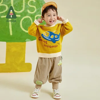 Простые универсальные брюки Amila для маленьких мальчиков 2023 Осень Новая вафельная ткань Мягкие удобные Модные повседневные брюки Детская одежда