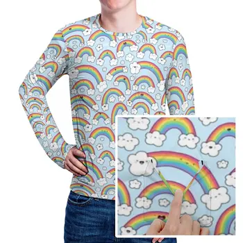 Радужная футболка, весенние облака, футболки Love Heart Y2K, мужская трендовая футболка с графическим рисунком, большой размер