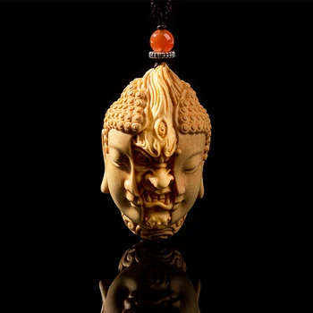 Резьба по самшиту, мысль в руке, поделки из цельного дерева, подвеска в виде Будды-дьявола со скульптурой 