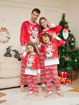 Рождественская пижама с красными милыми оленями, комплект с длинными рукавами для всей семьи, одинаковые пижамы Chrismtas Для мамы, дочки, мамы, детей, девочек, детских пар 2023 года выпуска