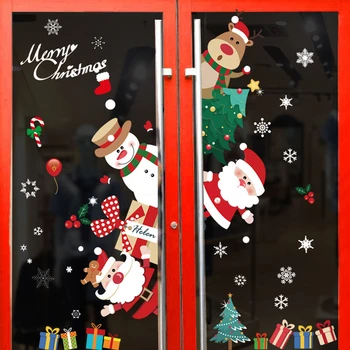 Рождественские наклейки на окна Веселые Рождественские украшения для домашнего декора Рождественские наклейки на стены Декор детской комнаты Новогодние наклейки