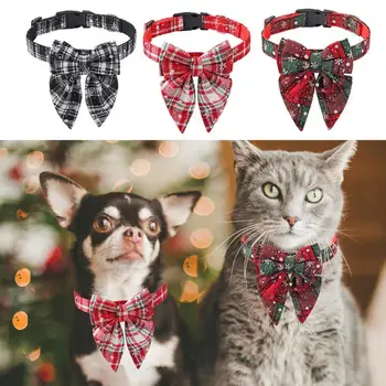 Рождественский ошейник для собак, клетчатый галстук-бабочка, ошейник с пряжкой для кошек, маленьких средних и крупных собак, ошейник для праздничного подарка, Рождественский мягкий питомец