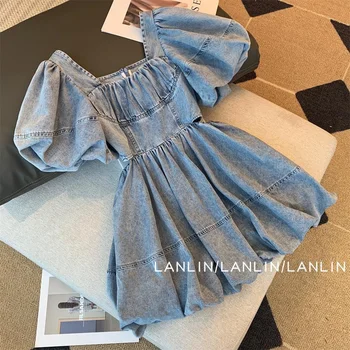 Розничная продажа 2023, Летнее джинсовое платье для девочек-подростков, праздничная джинсовая одежда принцессы для девочек от 5 до 10 лет