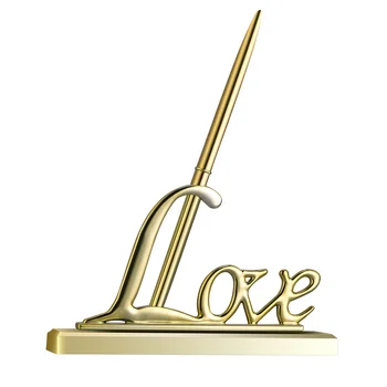 Ручка для подписи на золотой свадьбе с металлическим держателем Love, Набор ручек для вечеринок, Принадлежности для украшения помолвки Новобрачных