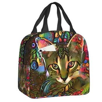 С рисунком милого кота, изолированная сумка для ланча, Многоразовый термос-холодильник, ланч-бокс для женщин, детские пакеты для школьных контейнеров для пикника