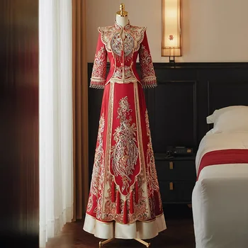 Свадебное платье невесты, расшитое бисером и кисточками, одежда для тостов в китайском стиле Чонсам в стиле ретро