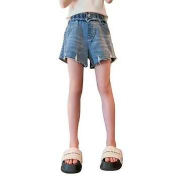 Синие джинсовые шорты для девочек, новые летние джинсовые шорты с карманами для девочек, одежда для детей 6, 8, 10, 12, 14 лет