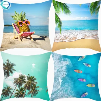 Синяя наволочка для подушки с принтом в стиле летнего пляжного отдыха, украшение дивана в приморском отеле, наволочка для спинки постельного белья 45X45 см