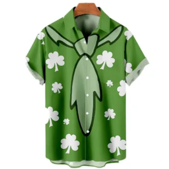 Совершенно новая модная мужская летняя рубашка с 3D-принтом, короткий рукав, Однорядная пуговица, Свободная блузка с негабаритным растительным рисунком, Трендовая блузка 2023