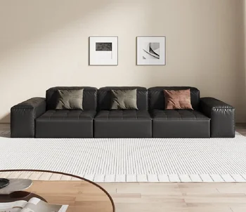 Современный минималистичный квадратный кожаный диван, итальянская минималистичная гостиная, прямой диван для трех или четырех человек