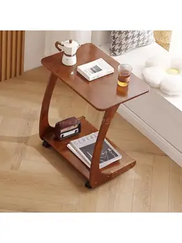 Съемный журнальный столик из массива дерева с колесиками Диван-тумбочка прикроватная тумбочка гостиная Маленькая квартира квадратный стол