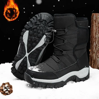 Уличная Водонепроницаемая зимняя походная обувь с высоким берцем, мужские повседневные кроссовки с высококачественным мехом, сохраняющие тепло, мужские спортивные нескользящие ботинки для ходьбы