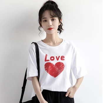 Хлопчатобумажные женские футболки с графическим принтом Red Love 2023, белые, черные, летние модные футболки в Корейском уличном стиле с короткими рукавами, топ-футболка