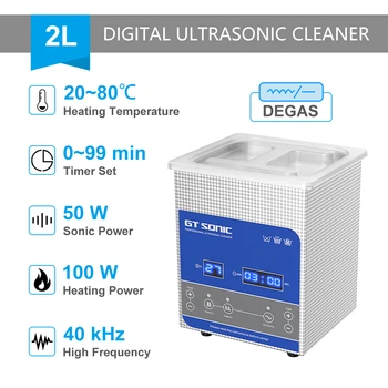 Цифровая ультразвуковая ванна GTSONIC 2L, Индикаторная панель с таймером нагрева Дегазации, Корзина для чистки, Ультразвуковой аппарат для чистки