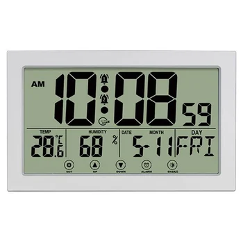 Цифровые настенные часы с сенсорным экраном без звука с режимом повтора Светящиеся крупные символы с календарем Подходят для домашнего офиса