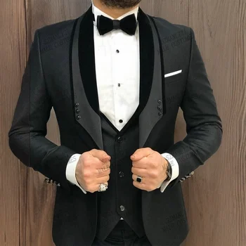 Черный Свадебный костюм для Мужчин 2023 Slim Fit Комплект из 3 предметов Смокинг Ternos Masculino Luxo Вечернее платье (Куртка + Жилет + брюки)