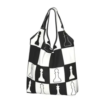 Шахматная игра, сумка для покупок с продуктами, женская забавная шахматная доска, сумки через плечо, сумка большой емкости