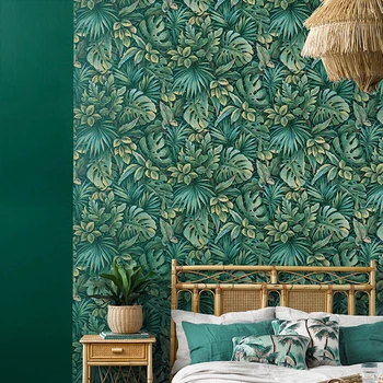 Южноазиатские обои с зелеными пальмовыми листьями, Гостиная, спальня, телевизор, диван, фон, 3D стена, обои с растениями тропического леса, Фреска