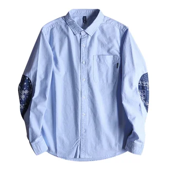 Японская рубашка Оксфорд из 100% хлопка, мужские рубашки с длинными рукавами в стиле пэчворк с рисунком пейсли, рубашка-карго на пуговицах